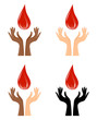 Hands and blood drop, set of graphics