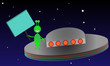 Alien in Space with blank Sign. All elements are separate.