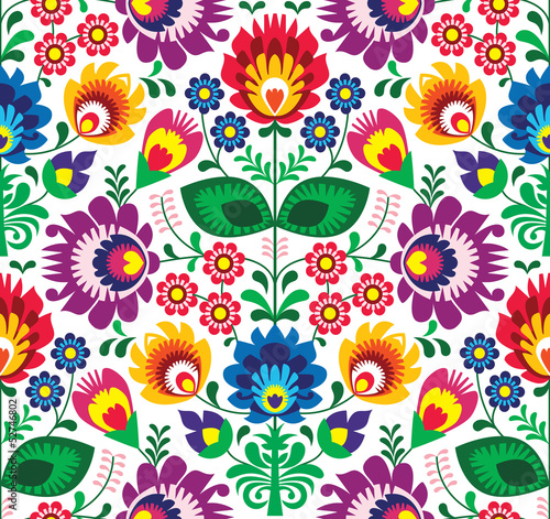 Fototapeta Seamless traditional floral polish pattern - ethnic background