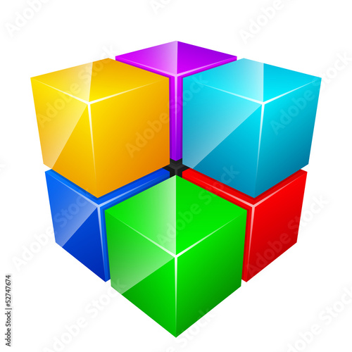 Vector: Abstract colored cubes isolated on white Abstract colored cubes isolated on white