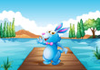 A bunny above the wooden bridge at the river