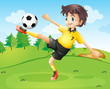 Vektor: A female football player in her yellow uniform A female football player in her yellow uniform