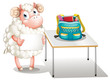 A sheep holding an empty signboard