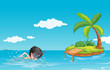 Vettoriale: A young gentleman swimming near a little island A young gentleman swimming near a little island