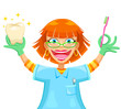happy dentist holding a toothbrush and a tooth
