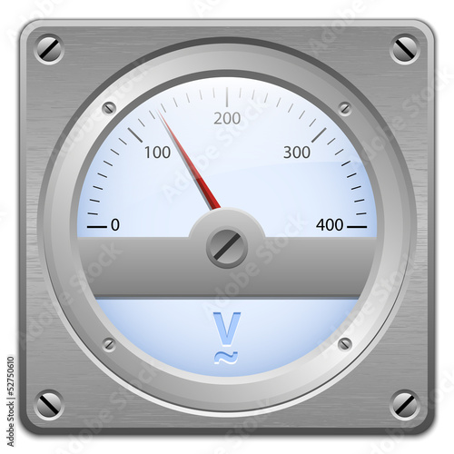 Vector: Analog voltmeter on metal plate, vector illustration Analog voltmeter on metal plate, vector illustration