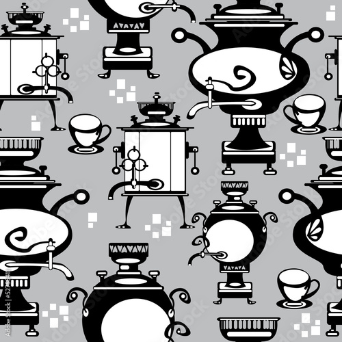 Vector: seamless illustration samovar on gray background seamless illustration samovar on gray background