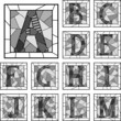 Mosaic capital letters alphabet patterned lines.