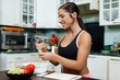 Sports woman and healthy food.