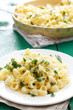 Pasta with cheese, lemon peel and pastry