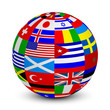 Vector illustration of 3d sphere with world flags