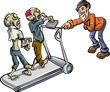 Zombies on a treadmill. Survivor laughing at them