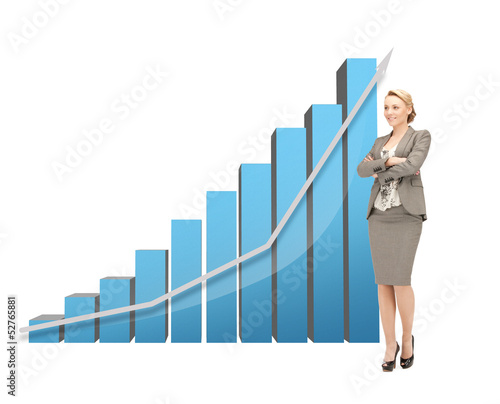Photo: businesswoman with big 3d chart businesswoman with big 3d chart