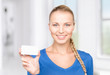 happy woman with business card