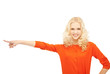 girl pointing her finger sideways