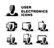 Black user electronics glossy icon set