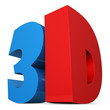 Red and blue 3D sign isolated on white.