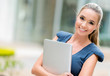 Business Woman Holding Laptop