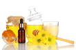 Fragrant honey spa with oils and honey isolated on white