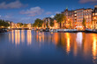 Starry night, tranquil canal scene, Amsterdam, Holland