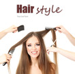 Woman with long hair in beauty salon, isolated on white