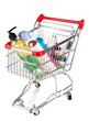 Cosmetics in cart isolated on white