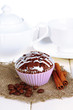 Sweet chocolate cupcake close up