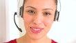 Hispanic woman with headset in customer support