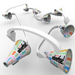 Advertise Bullhorn Megaphones Connected Spreading Marketing Mess