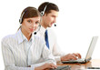 Attractive young people working in a call center