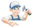 Construction guy pointing at banner