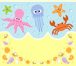 Sea animals cartoon background card