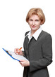Female office worker isolated on white background