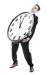 Businessman holding back the time