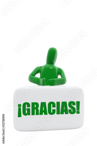 Illustration: Green figure with gracias symbol Green figure with gracias symbol