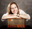 Photo: woman with old retro radio woman with old retro radio