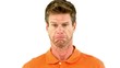 Man saying no with his head on white background