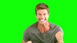 Man showing his happiness on green screen