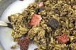 Strawberry chocolate granola with milk