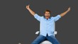 Man on swivel chair giving thumbs up