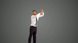 Video: Businessman jumping and giving thumbs up on grey background Businessman jumping and giving thumbs up on grey background