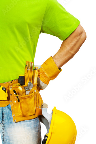 Photo: close up view on contractors belt with tools close up view on contractors belt with tools