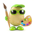3d Potato man paints a portrait