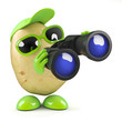 3d Potato man looks through binoculars
