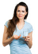Woman about to take pills.