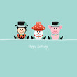 Vector: Ladybeetle, Fly Agaric & Pig "Happy Birthday" Retro Ladybeetle, Fly Agaric & Pig "Happy Birthday" Retro