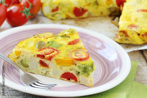 Photo: Sliced Spanish tortilla with potatoes and other vegetables Sliced Spanish tortilla with potatoes and other vegetables