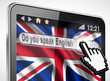 Illustration: tablette et drapeau Anglais : do you speak English tablette et drapeau Anglais : do you speak English