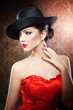 Art woman portrait wearing hat.Romantic Beauty.Retro vintage