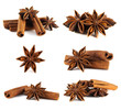 Cinnamon sticks, anise stars collection. Isolated